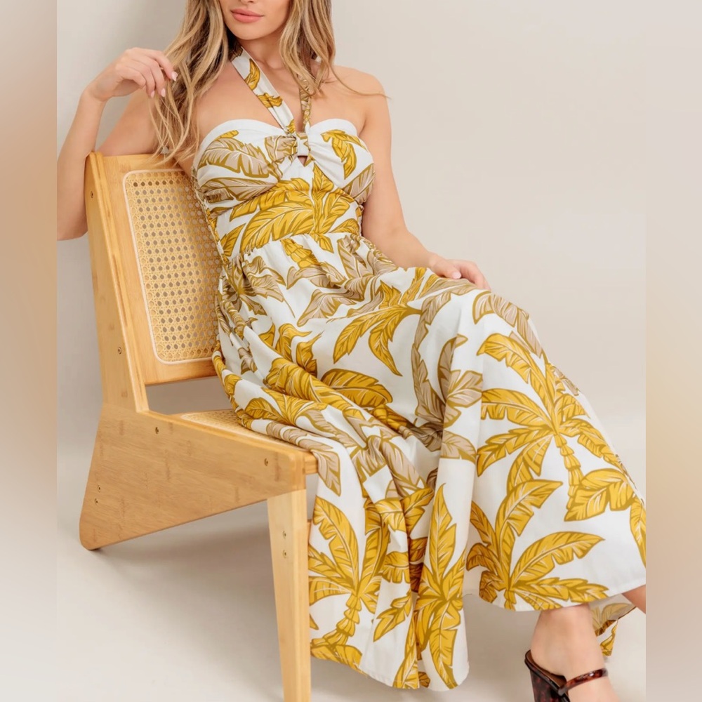 Flying Tomato Palm Tree Halter Neck Cotton Maxi Dress